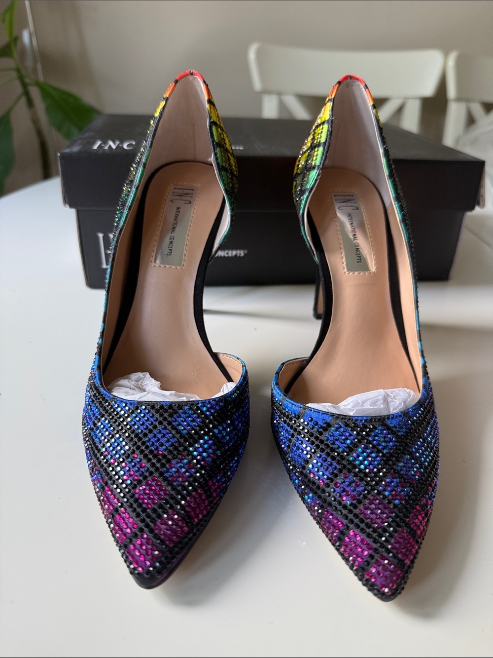 INC International Concepts Multicolor Crystal Grid Pointed-Toe Stiletto Heels - Picture 3 of 4